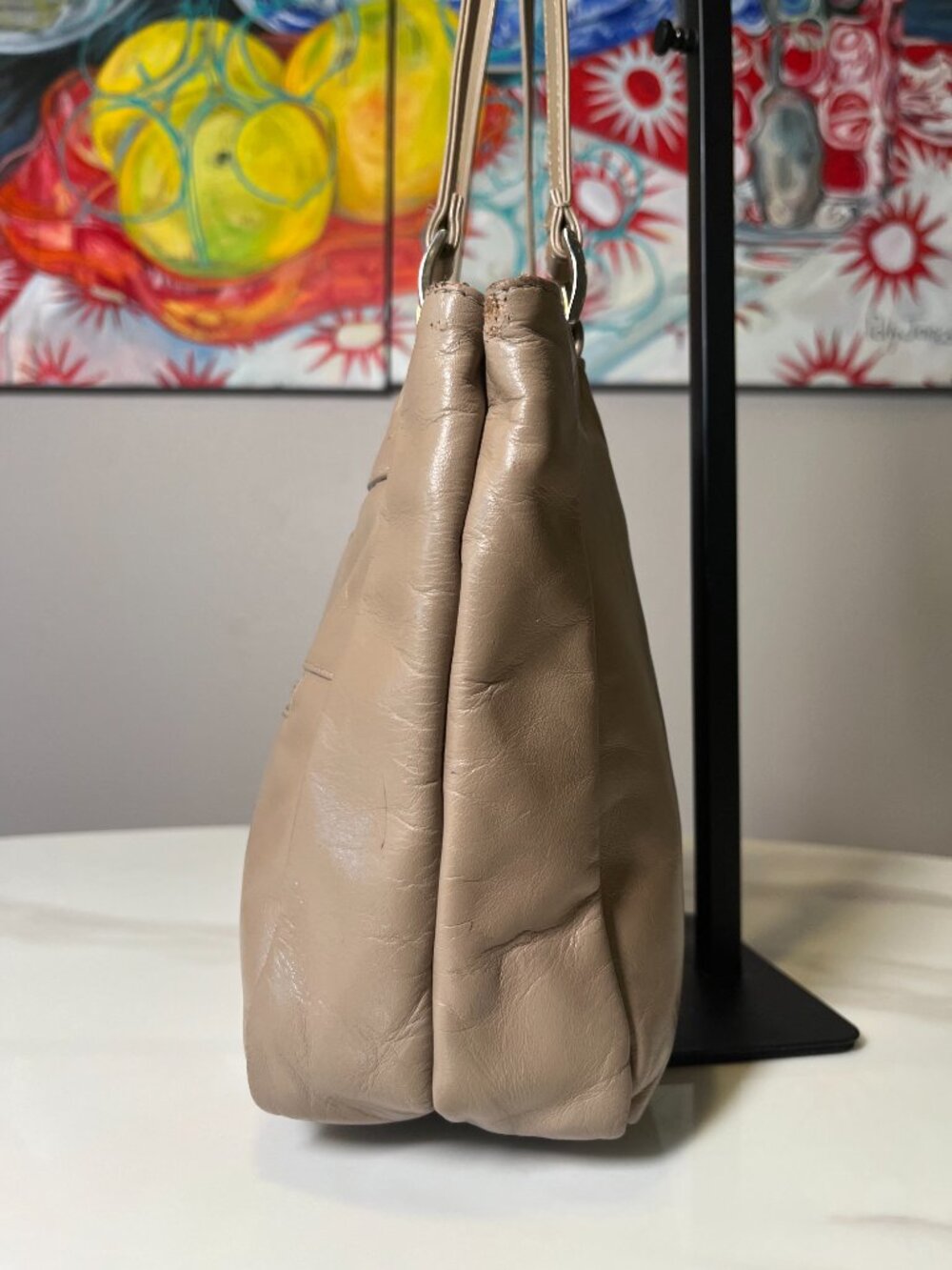 SAS Taupe Leather Vintage Shoulder Bag Made in USA - Picture 5 of 13